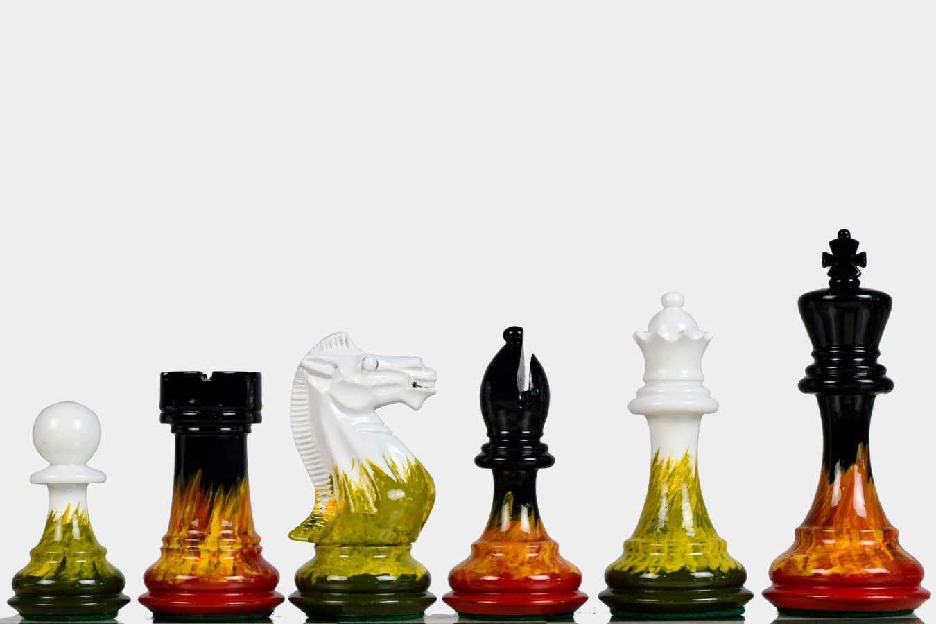 Sensor Compatible Chess Pieces – Flame and Frost Painted Staunton Weighted Wooden Chess Pieces – 4.0″ King with Extra Queens