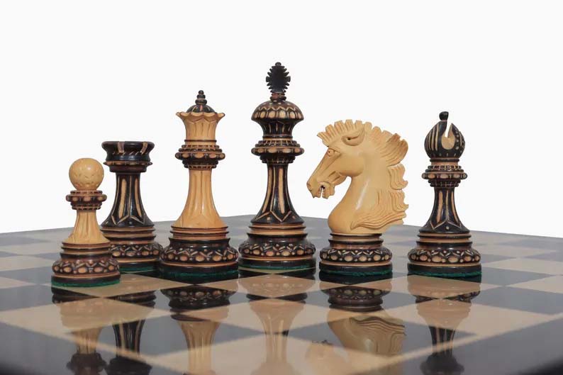 Wellington Burnt Carving Weighted Chess Pieces with Extra Queens – Unique Hand Carved Chess Set & Artistic Chessmen | Special Gift