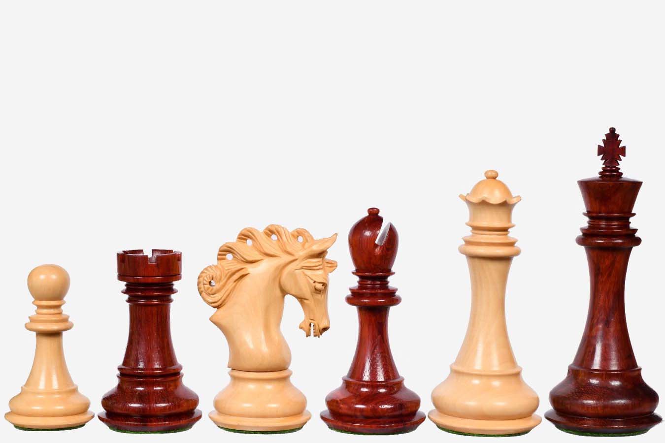 Sensor Compatible Chess Pieces – Pegasus Series Artisan Staunton Chess Pieces version 2.0 in Bud Rosewood and Boxwood – 4.6″ King